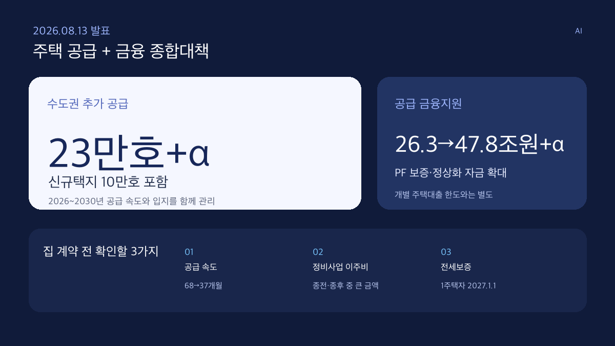2026 부동산 대책 23만호 공급과 금융지원 핵심 숫자 인포그래픽