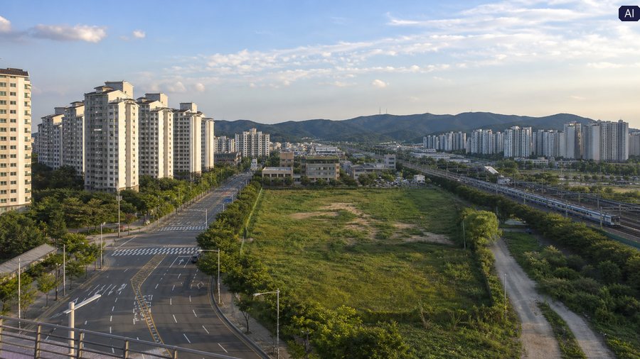수도권 135만호 착공 목표를 확인하며 아파트 단지와 교통 예정지를 살펴보는 수도권 주거 환경 AI 제작 실사 사진