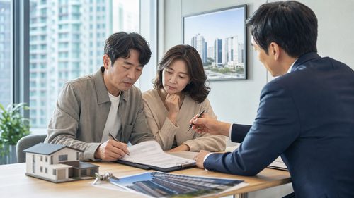 재건축 초과이익 부담금 계산 대상 기준 2026 — 재건축 사업 일정과 부담금 산정자료를 조합원이 함께 확인하는 장면